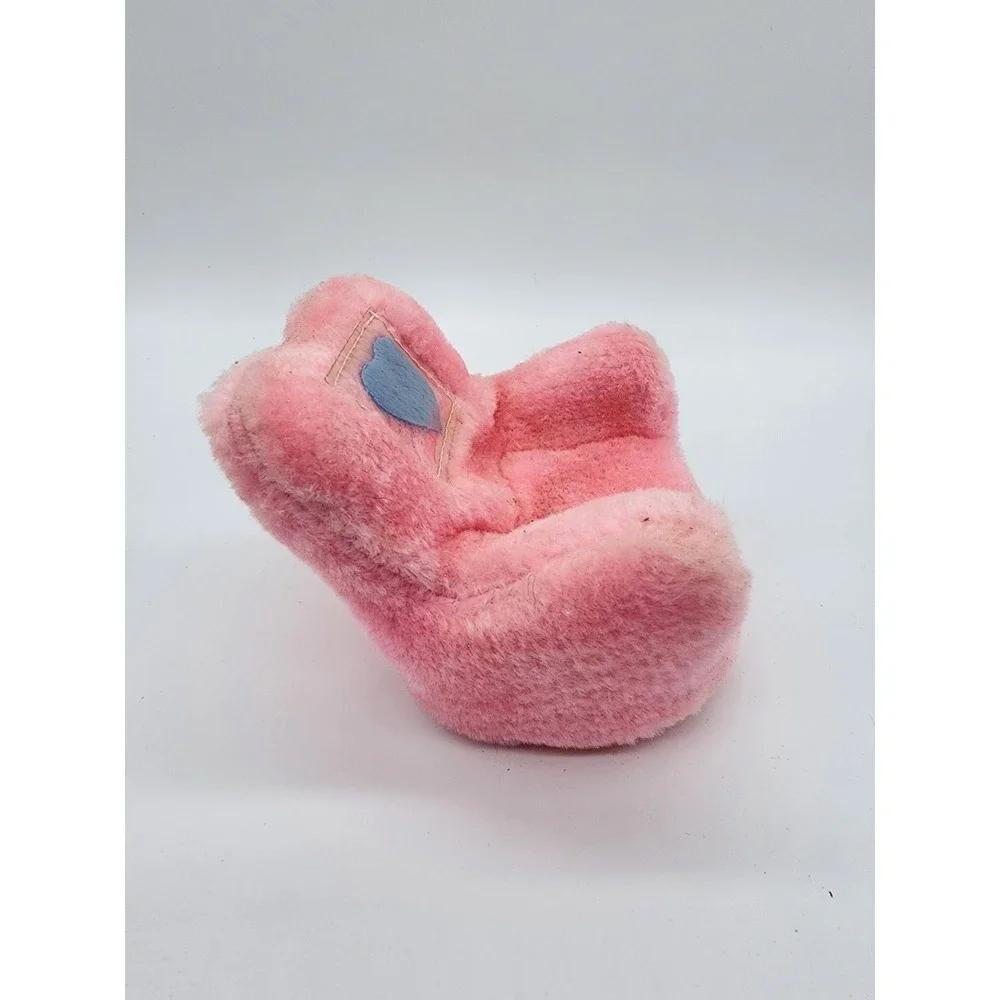 Vintage Pink Fuzzy Plush Doll Chair Blue Heart Accent Miniature Furniture 4 Inch